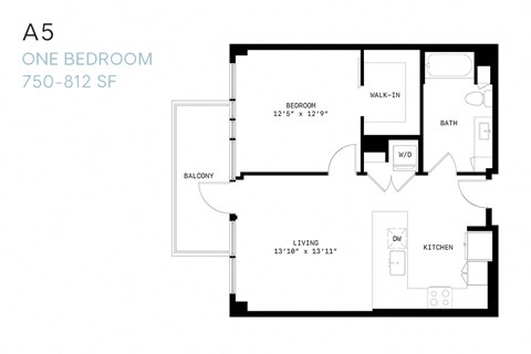 Floor plan for 1 bed, 1 bath, 812 sqft